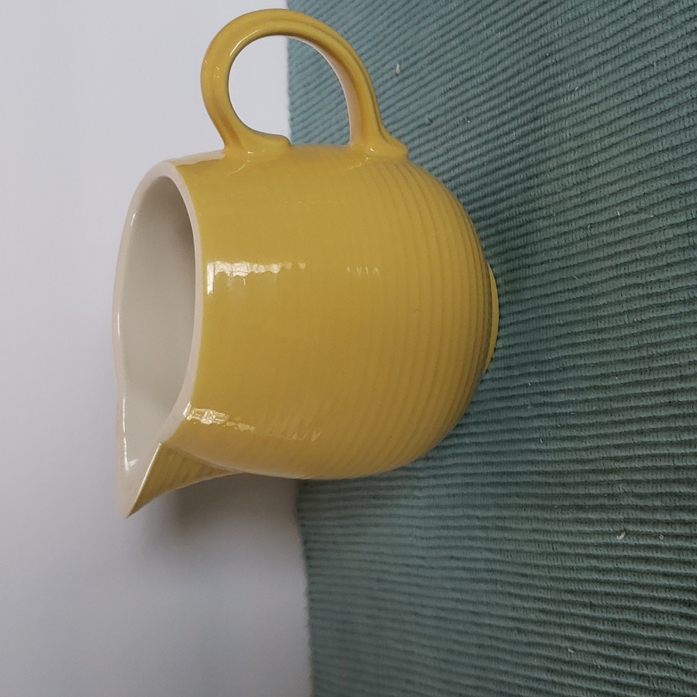 Vintage Sunny Yellow Cream Pitcher. White interior